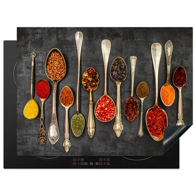 Obrázok produktu pre KitchenYeah® Kryt varnej dosky lyžica - betón - bylinky - korenie, 70x52cm, kuchynská dekorácia, keramický kryt varnej dosky, krycia doska na varnú dosku