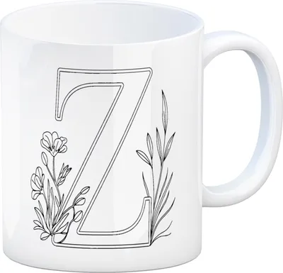 Produktbild von Floral Buchstabe Z Kaffeebecher zum Ausmalen für Kunstliebhaber