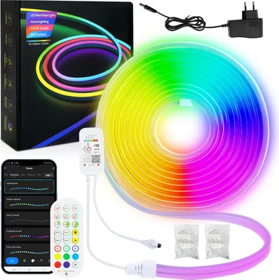 Produktbild von Jopassy NEON LED Streifen Dimmbar 2M, RGBIC Neon LED Strip, App Steuerung und Fernbedienung Timer Musik Sync, mit Alexa und Google Assistant Innen Außen Deko