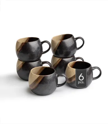 Produktbild von Kaffeetassen - 480 ml - Schwarz - Braun - Keramik - matt - 6er Set