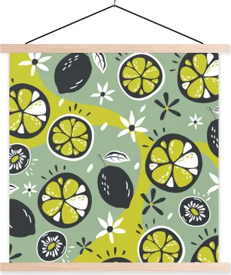 Produktbild von MuchoWow® Textilposter Sommer - Obst - Blumen 120x120 cm mit holzfarbenen Rahmen - Textil-Poster