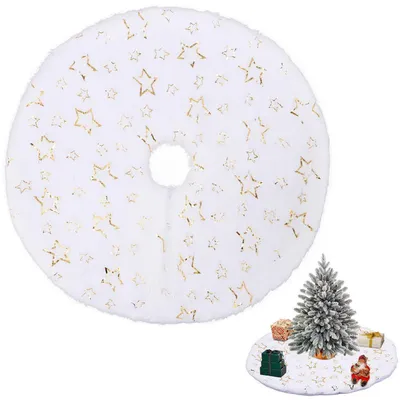 Immagine prodotto di Copri albero di Natale rotondo, in peluche bianco, con decorazioni a forma di fiocchi di neve, diametro 38 cm