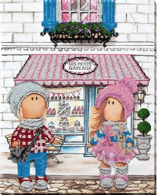 Produktbild von Abris Art Perlenstich Set "Treffen im Café", bedruckt, 37,5x30cm
