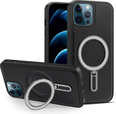 Zdjęcie produktu dla Dla iPhone 12 Pro Max MagSafe Magnetic Holder Telefon Case (czarny)