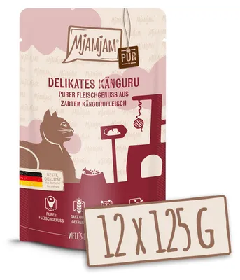 Produktbild von MjAMjAM Quetschie Purer Fleischgenuss - delikates Känguru pur, Adult, jede Rasse, Känguru, 125 g, Getreidefrei