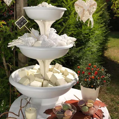 Image de Triple pots de fleurs décoratif 3 niveaux - D 50 x H 64 cm - Blanc