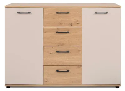 Immagine prodotto di Calicosy - Credenza 2 ante, 4 cassetti effetto rovere e cachemire L 120 cm - LINO