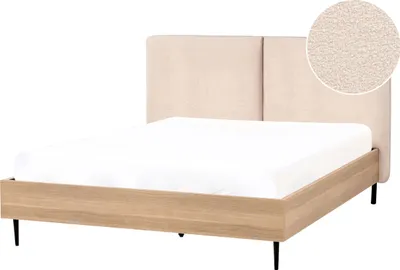 Zdjęcie produktu dla BELIANI Łóżko ze stelażem beżowe boucle 140 x 200 cm tapicerowane wezgłowie czarne metalowe nóżki styl nowoczesny