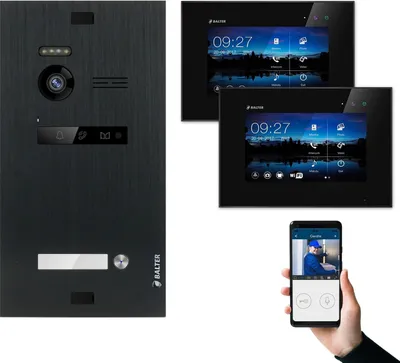 Produktbild von BALTER EVO Video Türsprechanlage Schwarz Set 2-Draht BUS 2x 7" LCD-WiFi-Monitor für 1 Familienhaus