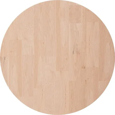 A circular wooden tabletop with visible wood grain.