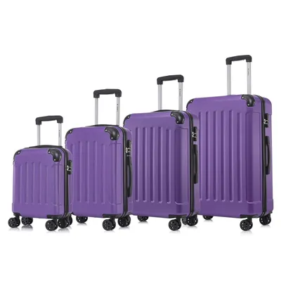 Produktbild von Suitcase Set, Rollkoffer Handgepäck, Kofferset, mit 4 Rollen 360°, Hartschalenreise Zahlenschloss, Weicher Gummigriff (4er Set, S,M,L&XL,Lila)