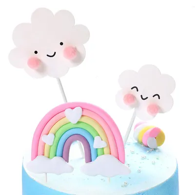 3 Regenbogen-Tortendekorationen, Happy Birthday, Rosa, für Kinder