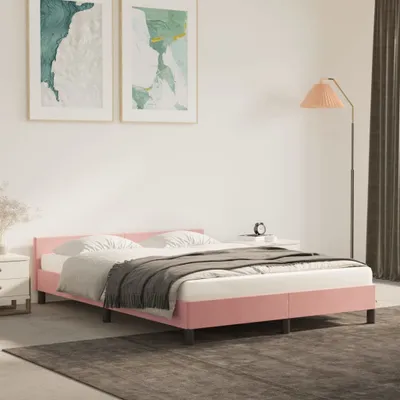 Produktbild von The Living Store Bettgestell mit Kopfteil Rosa 140x200 cm Samt