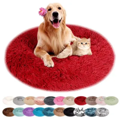 Immagine prodotto di Cuccia per cani, rotonda, in peluche, lavabile, antiscivolo, con bordi rialzati, colore rosso, diametro 90 cm