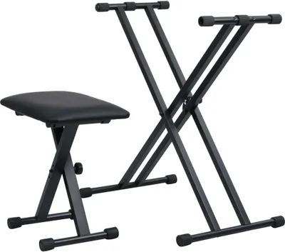 Image de vidaXL Ensemble de support et de tabouret pour clavier à deux montants Noir