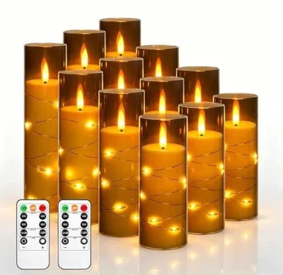 Zdjęcie produktu dla Świece LED akumulatorowe z pilotem zdalnym timer 12 szt na prezent