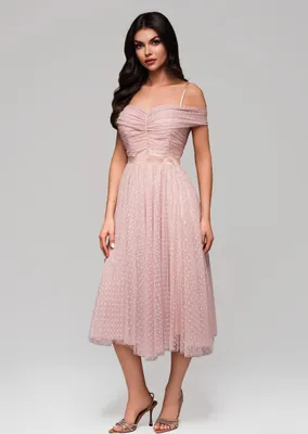 Produktbild von Ombre Romantisches Off-Shoulder-Midikleid mit Tupfenmuster hellrosa S