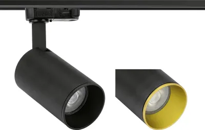 Immagine prodotto di ARCLITE Schienenstrahler "trackCENTURY 20" GU10 inkl. 3-Phasen Adapter schwarz Frontring gold 351176 4062029111354