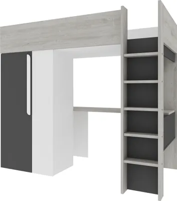 Produktbild von Hochbett Beau 90x200 mit Schreibtisch und Kleiderschrank - schattengrau