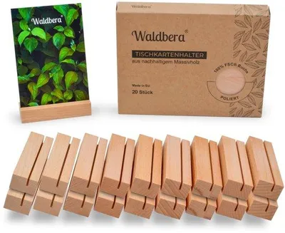 Produktbild von Waldbera 20-teiliger Tischkartenhalter aus -em EU-Buchenholz – Holzständer als Tischkartenhalter, Fotorahmen, Postkartenhalter und Speisekartenhalter – Holzständer naturbelassen
