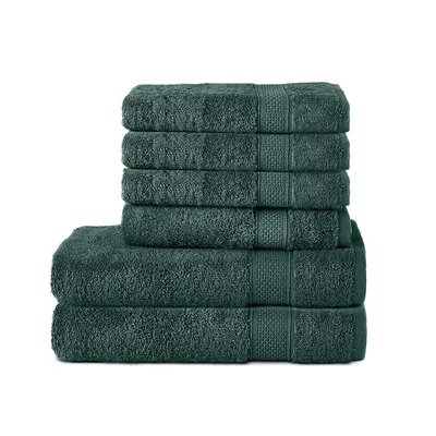 Produktbild von Komfortec 6er Handtuch Set aus 100% Baumwolle, 2er Badetücher 70x140 cm und 4er Handtücher 50x100 cm , Frottee, Weich, Dunkel Grün