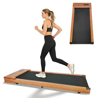 Produktbild von Laufband 4-in-1-Holz Laufbänder bis 120 kg – 1–8 km/h, Lauffläche 100 x 40cm Leise platzsparend & stoßdämpfend 4 Trainingsmodi, Flaches Fitnessgerät