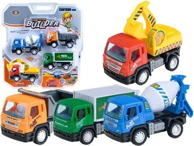 Produktbild von Set aus Baustellenfahrzeugen, Kran, Muldenkipper, Müllwagen, Betonmischer ZA2103