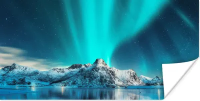 Produktbild von MuchoWow® Poster Nordlicht - Eis - Schnee - Norwegen - Blau - Berge 40x20 cm - Poster für die Wand - Poster Schlafzimmer