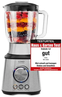 Produktbild von Caso MX 1000 Standmixer, Edelstahlgehäuse, 1000 Watt, 1,5 l Behälter, Geschwindigkeiten stufenlos einstellbar