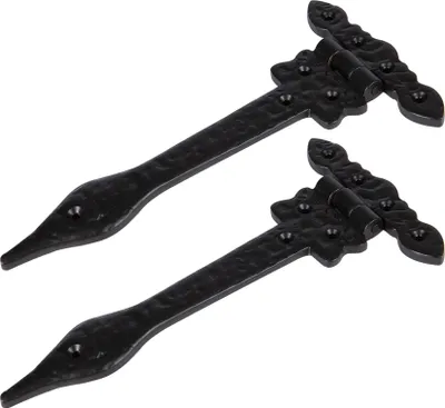 Produktbild von 2x verzierte T-Scharnier-Gusseisen-antike Schrank-Türscharniere 230mm schwarz