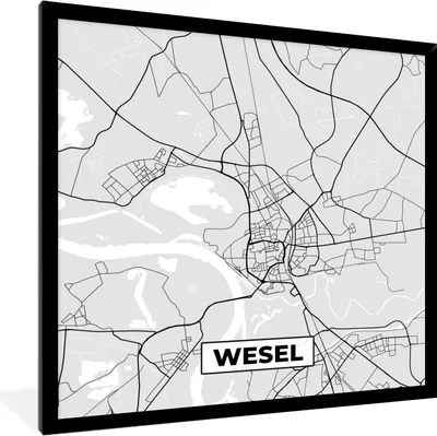 Produktbild von MuchoWow® Gerahmtes Poster Deutschland - Wesel - Karte - Stadtplan - Wegbeschreibung 40x40 cm - Poster mit Schwarzem Bilderrahmen Wandposter Rahmen Foto Bilder - Mit Rahmen - Wanddekoration Schlafzimmer
