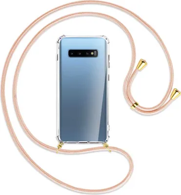 Produktbild von Handykette Backcover-Schutzhülle mit Band (Metall goldfarben) für Samsung Galaxy S10+ / S10 Plus - rose peach
