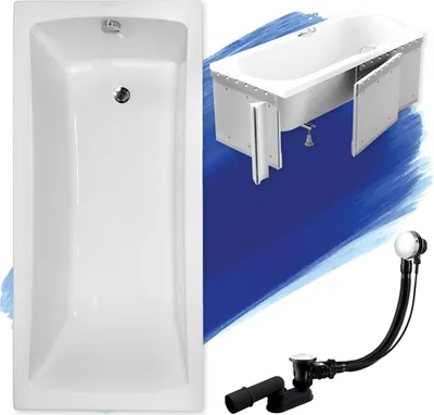 Produktbild von BADLAND Badewanne Rechteck Optima 150x70 mit Ablaufgarnitur, Füßen und Styroporverkleidung GRATIS