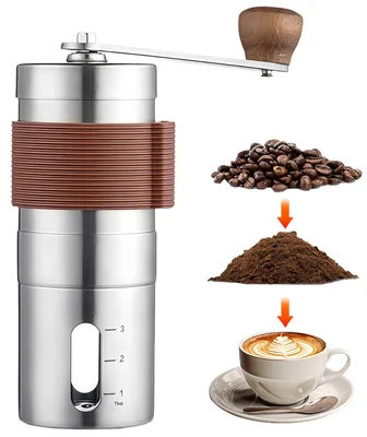 Produktbild von Handkaffeemühle, Manuelle Kaffeemühle mit einstellbaren Einstellungen, Edelstahl tragbare Kaffeemühle mit Edelstahlgriff für Zuhause, Büro und Reisen
