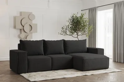 Produktbild von Ecksofa Designersofa ESTELLE in Stoff Poso Schwarz Ottomane Rechts