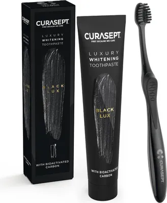 Produktbild von Curasept BLACK LUX aufhellende Zahnpasta mit Bürste, 75 ml