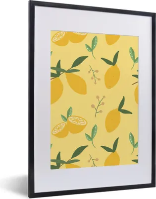 Produktbild von MuchoWow® MuchoWow® Gerahmtes Poster Zitronen - Früchte - Muster 30x40 cm - Poster mit zchwarzem Bilderrahmen - Wandposter Schlafzimmer