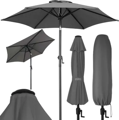 Produktbild von Kingsleeve® Sonnenschirm Balkon 200cm UV Schutz 80+ Schutzhülle Kurbel Strandschirm Neigbar Anthrazit Wasserabweisend Aluminium Windöffnung Gartenschirm