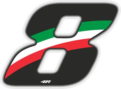 Image de Autocollant numéro de course pour moto "8" tricolore 100 x 130 mm