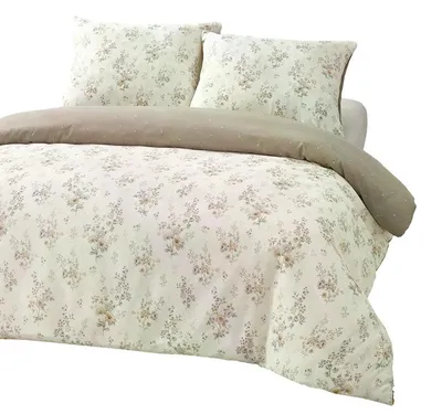 Image de Parure de lit, satinée, de haute qualité, dimensions 200x220 cm, couleur beige, motif floral