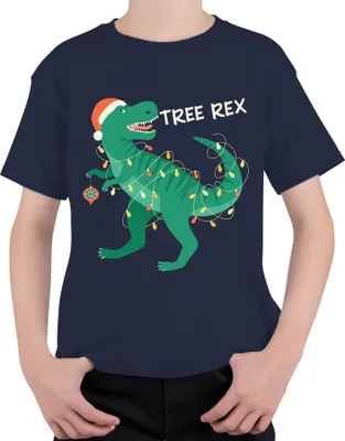 Produktbild von Tree Rex Weihnachtsbaum Dinosaurier - Weihnachten Weihnachtsgeschenk Christmas Uni Kinder T-Shirt, Navy, 128