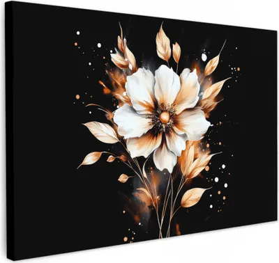 Produktbild von Leinwand Bilder 60x40 cm - Graffiti - Blume - Gold, Wandbilder, Wanddeko Wohnzimmer, Bild