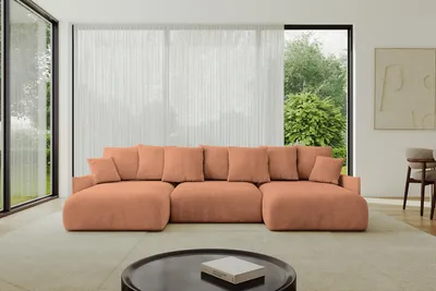 Produktbild von ALTDECOR Ecksofa in U-Form mit Schlaffunktion und Bettkasten ONESK-U 317x177x72 cm  Apricot - Corner Sofa Bett Eckcouch Couch U-Form Schlafcouch Ausziehbar Wohnlandschaft Schlafsofa Cauchsofa
