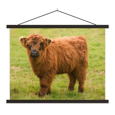 Produktbild von MuchoWow® Textilposter Schottischer Highlander - Leicht - Mantel 150x113 cm mit holzfarbenen Rahmen - Poster
