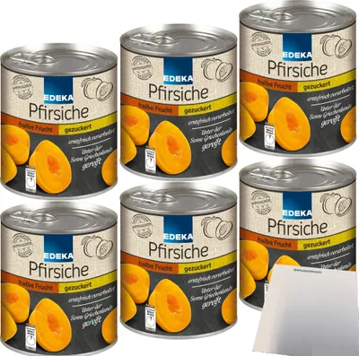 Produktbild von Edeka Pfirsiche halbe Frucht erntefrisch verarbeitet 6er Pack (6x820g Dose) + usy Block