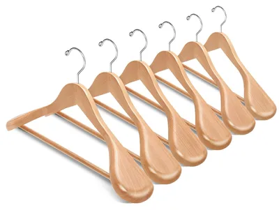 Productafbeelding van Kledinghangers - Houten - 10 stuks - Natuurlijk - 44,5 cm - 360 graden draaibare haak - Antislip broekenrek