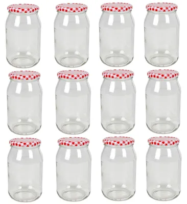 Produktbild von 12 x Einmachglas 900ml Vorratsglas Einweckglas Konserve Schraubdeckel kariert