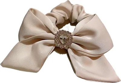 Produktbild von Klassisches Satin-Scrunchie mit Schmetterlingsknoten & Diamant Beige
