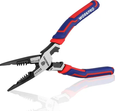 Image de WORKPRO Pince à bec effilé 200mm Pince à bec plat multifonctionnelle Pince Cr-V acier Coupe-fil Serviette bleue