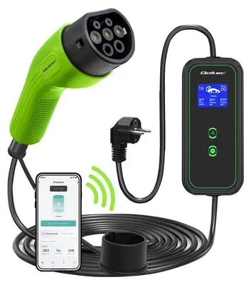 Imagen del producto de Cargador móvil para vehículos eléctricos Qoltec, con función 2 en 1 y ajuste de potencia